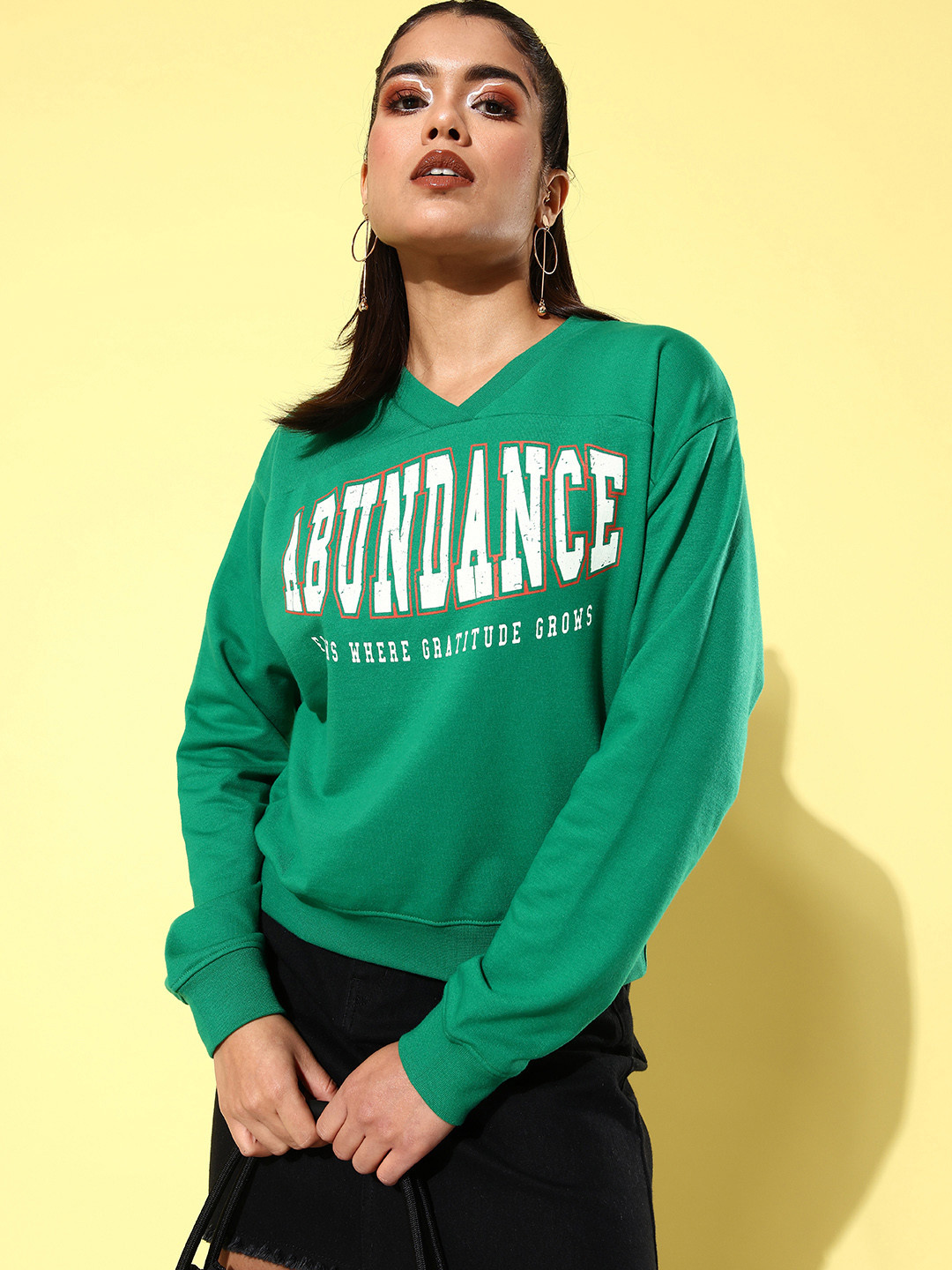 

The Roadster Life Co. Typography Printed V-Neck Pullover Sweatshirt, Green