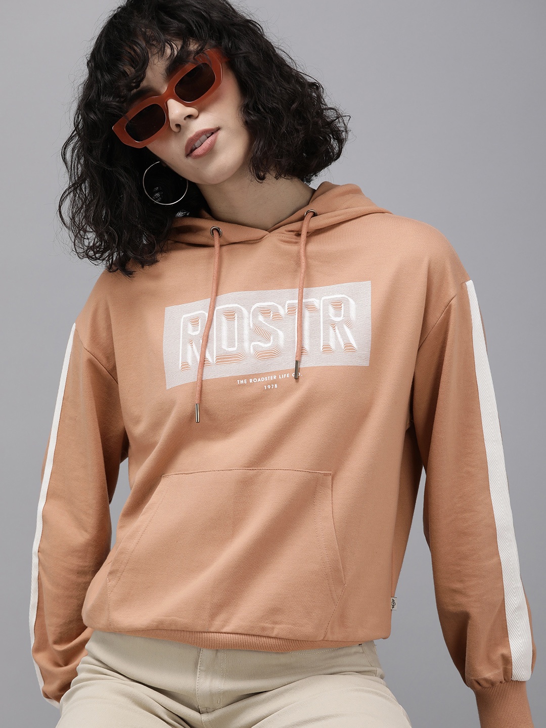 

The Roadster Life Co. Typography Printed Hooded Sweatshirt, Beige
