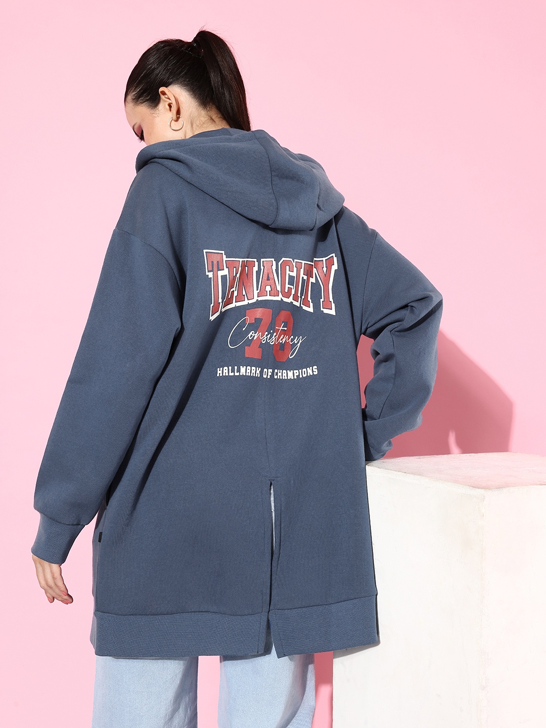 

The Roadster Life Co. Printed Hooded Anti Fits Oversized Sweatshirt, Blue