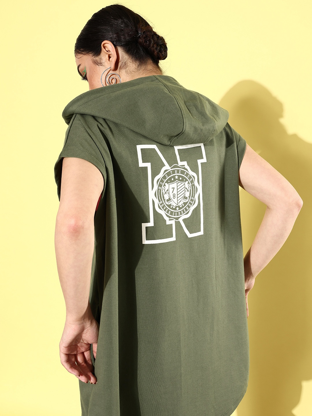 

The Roadster Life Co. Olive Green Boxy Hello Monsoon-Anti Fits Oversized Hooded Sweatshirt