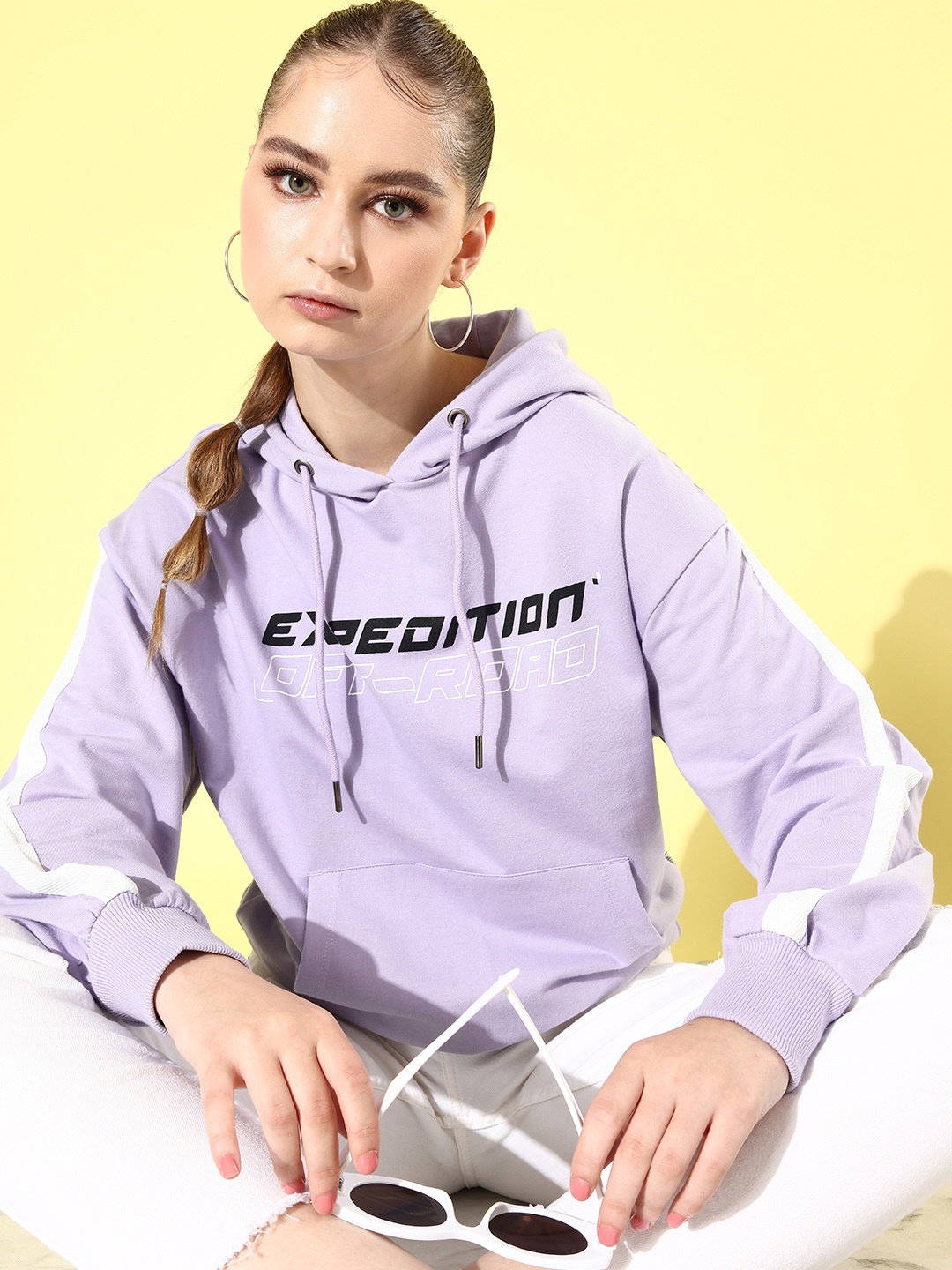 

The Roadster Life Co. Lavender Hello Monsoon Hyper Graphics Printed Hooded Sweatshirt