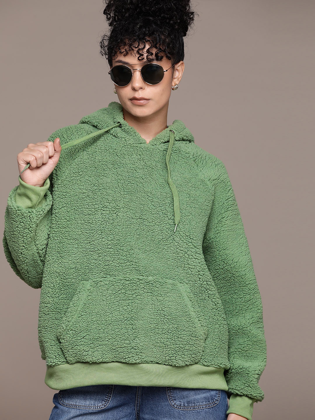 

The Roadster Lifestyle Co. Hooded Oversized Sherpa Sweatshirt, Green