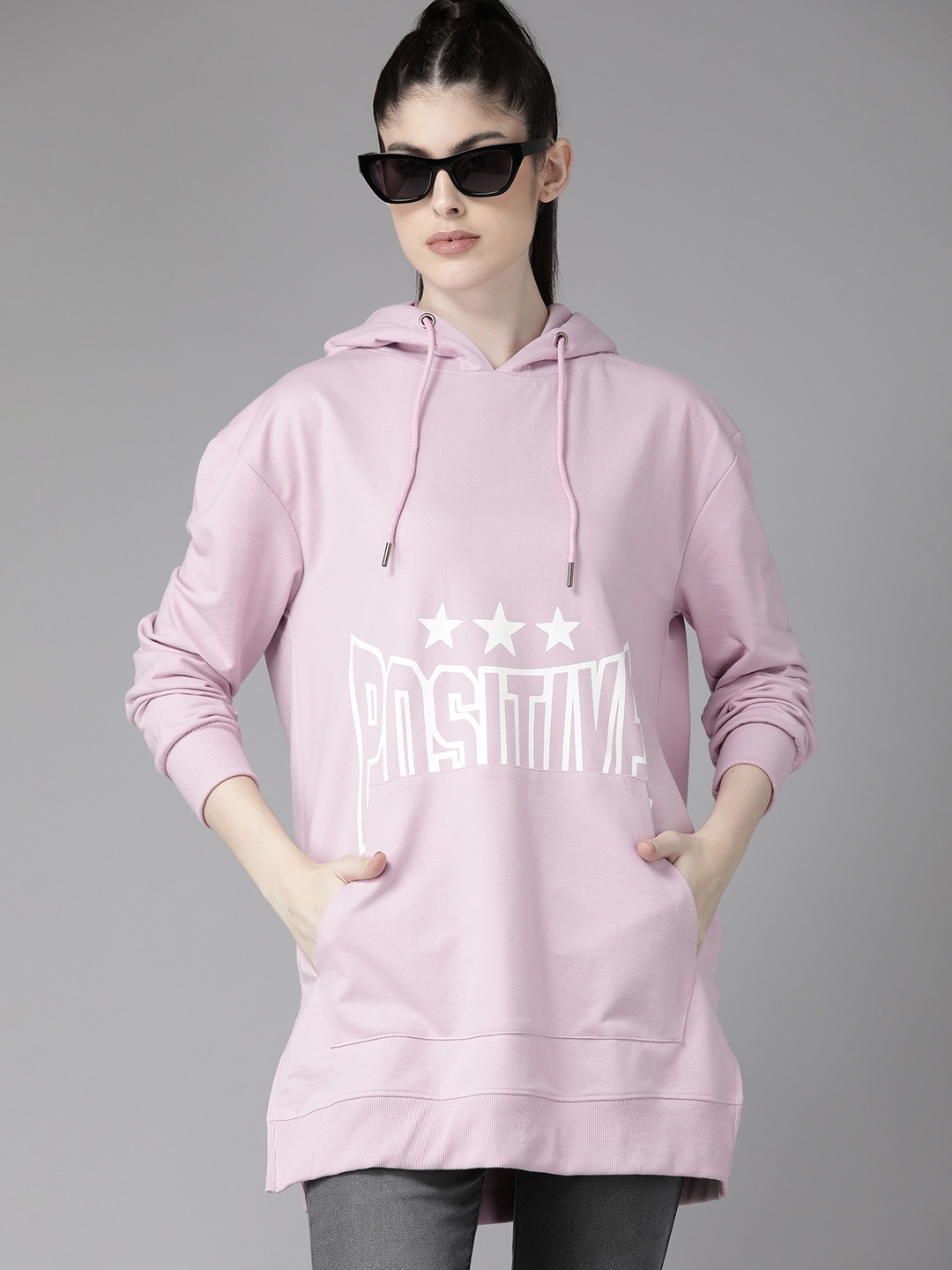 

The Roadster Lifestyle Co. Printed Hooded Longline Sweatshirt, Pink