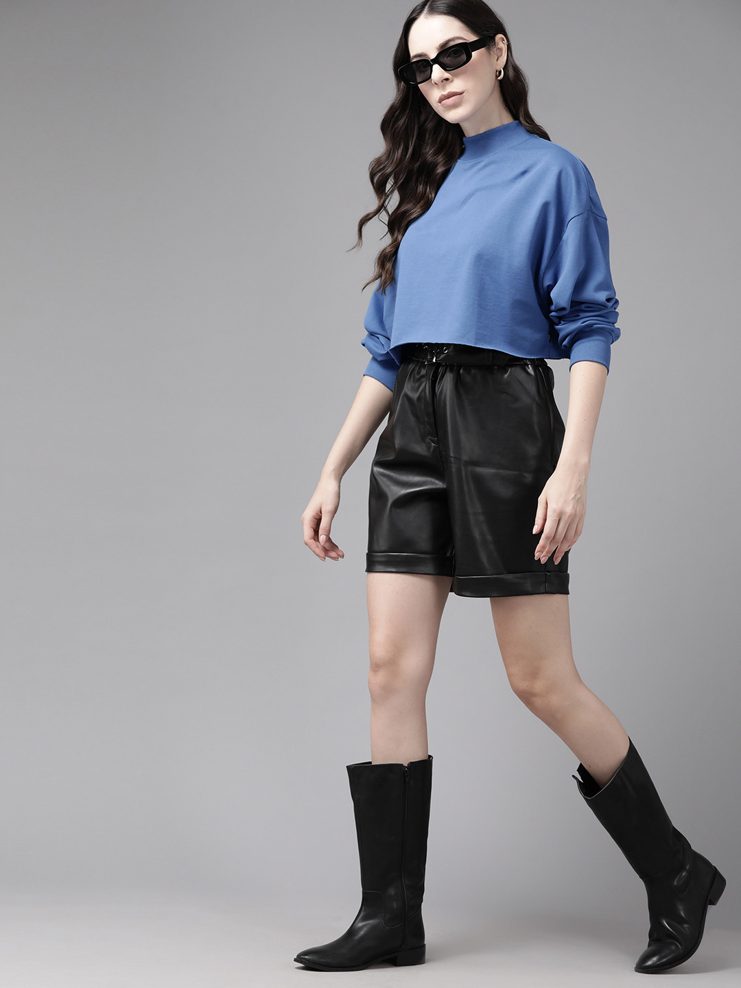 

The Roadster Lifestyle Co. Solid Crop Sweatshirt, Blue