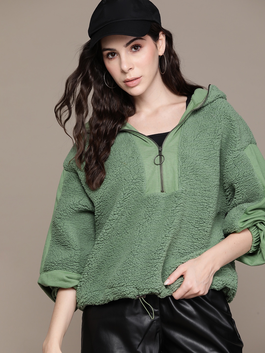 

The Roadster Lifestyle Co. Hooded Oversized Sherpa Sweatshirt, Green