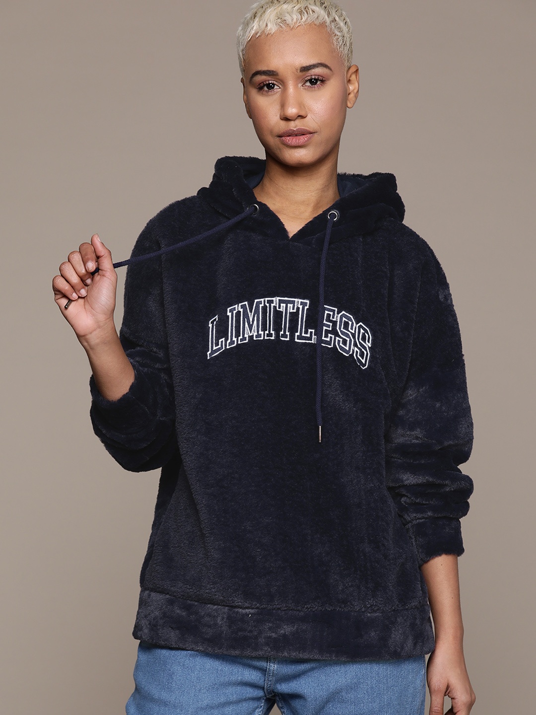 

The Roadster Lifestyle Co. Printed Fleece Hooded Sweatshirt, Navy blue