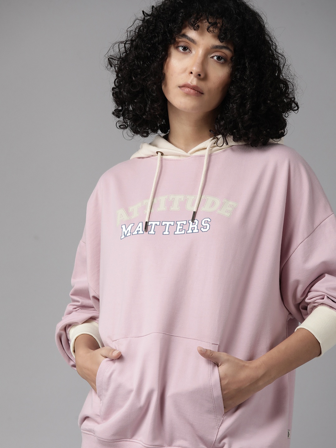 

The Roadster Lifestyle Co. Printed Hooded Oversized Sweatshirt, Pink