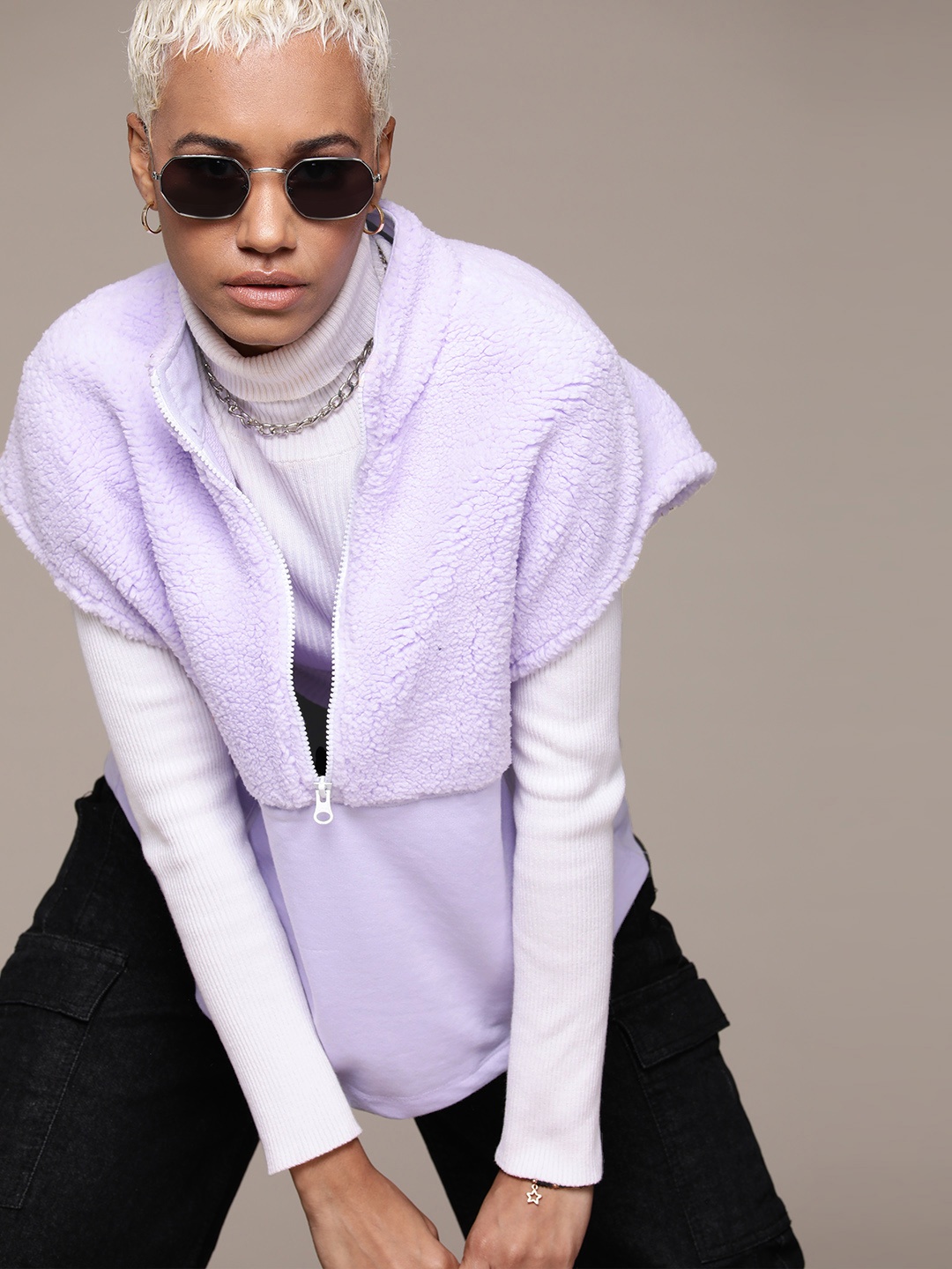 

The Roadster Lifestyle Co. Sherpa Extended Sleeves Oversized Sweatshirt, Lavender