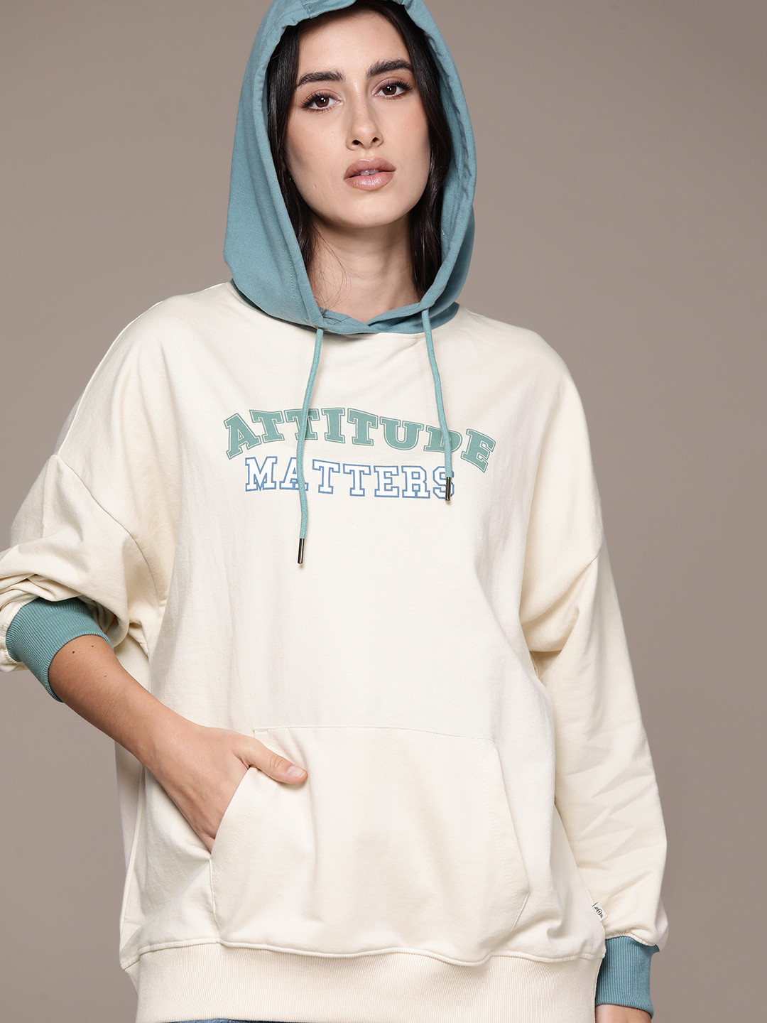 

The Roadster Lifestyle Co. Oversized Printed Hooded Sweatshirt, Cream