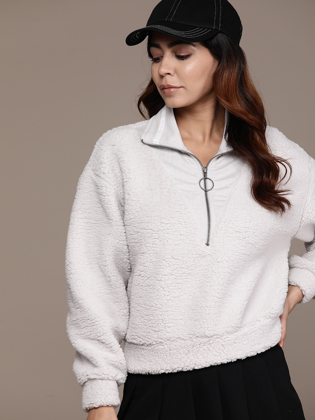 

The Roadster Lifestyle Co. Half-Zipper Sherpa Sweatshirt, Off white