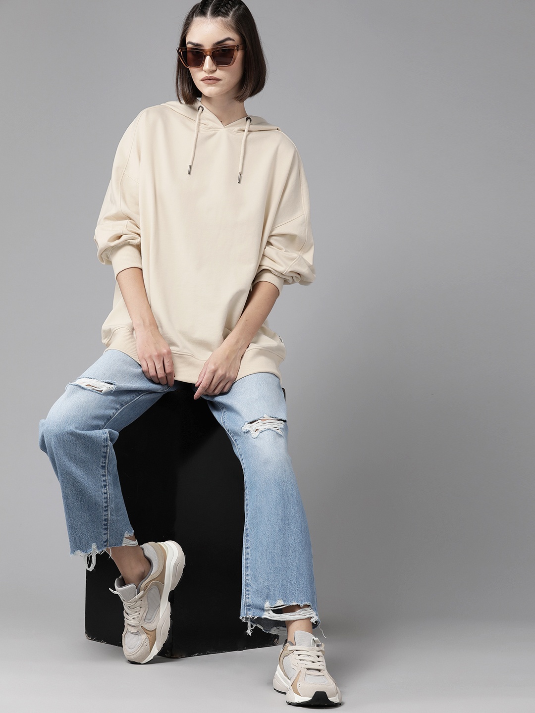 

The Roadster Lifestyle Co. Oversized Hooded Longline Sweatshirt, Cream