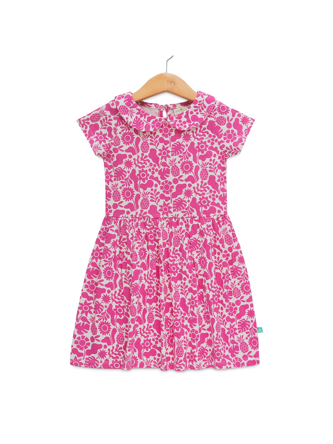 

JusCubs Girls Floral Printed Peter Pan Collar Cotton Fit & Flare Midi Dress, Fuchsia