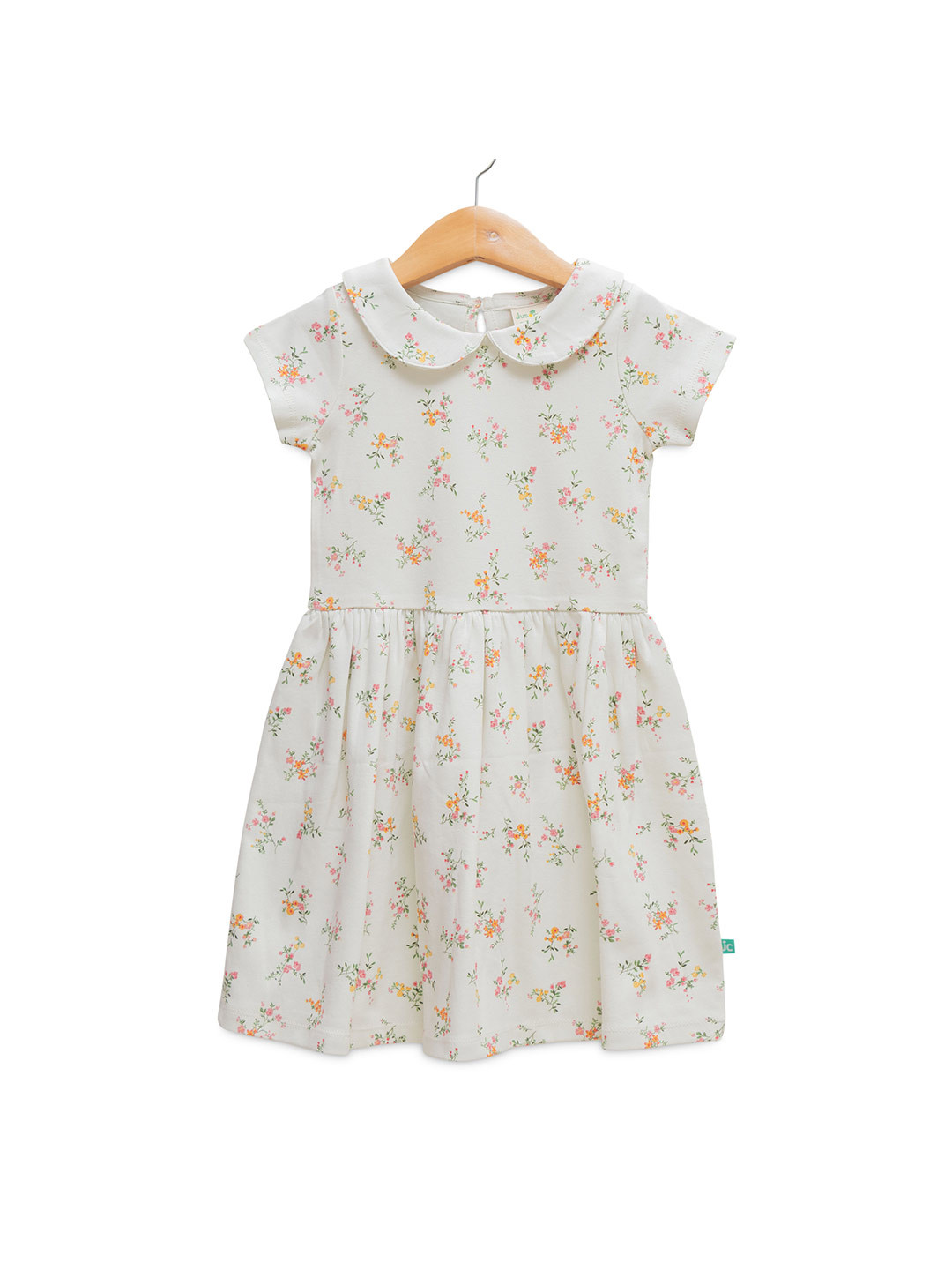 

JusCubs Girls Floral Printed Peter Pan Collar Cotton Fit & Flare Dress, Off white