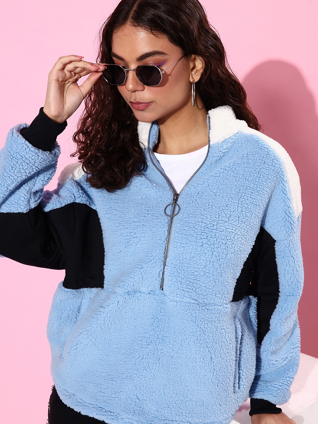 

The Roadster Life Co. Colourblocked High-Neck Sweatshirt, Blue
