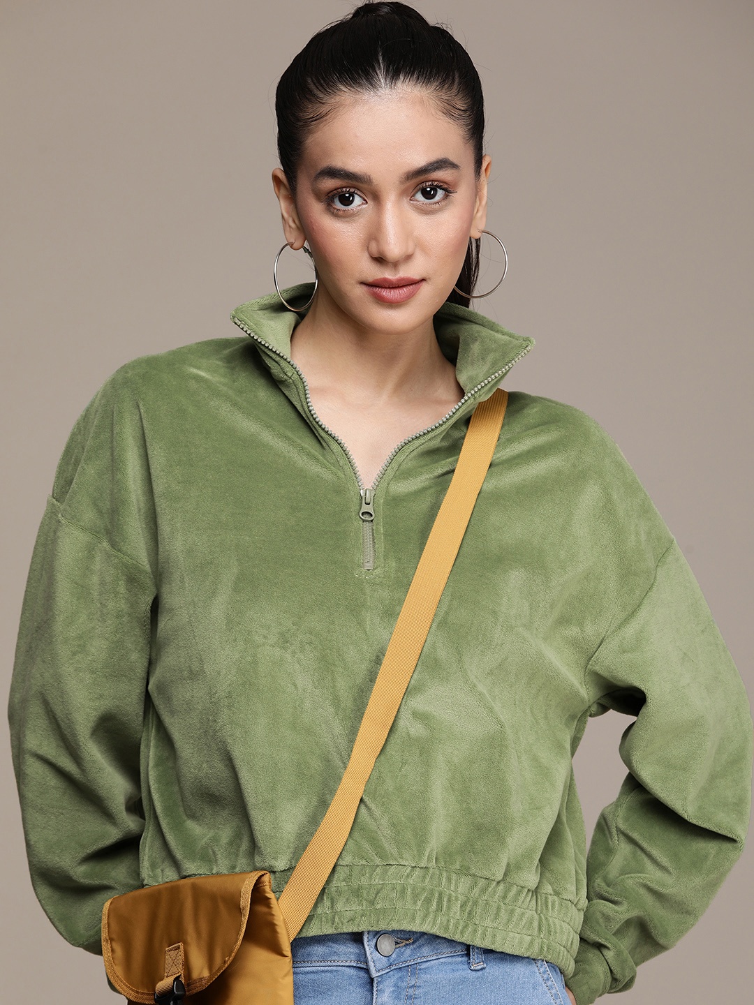 

The Roadster Life Co. Solid Mock Collar Half Zipper Pullover Sweatshirt, Green