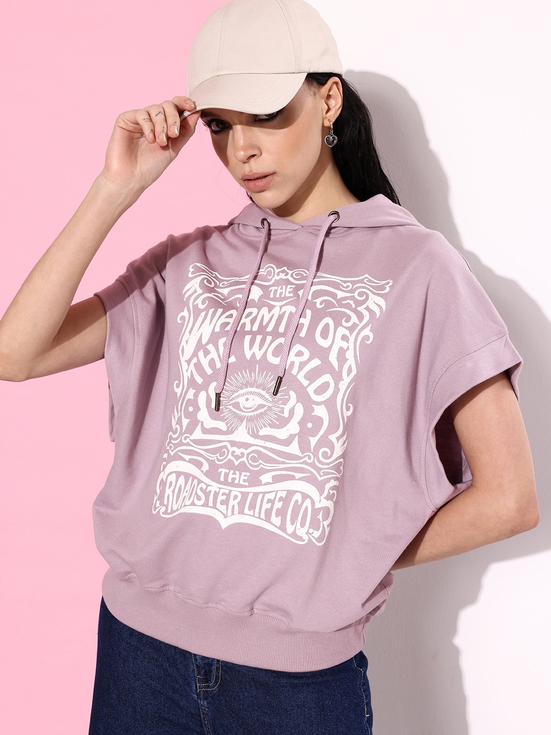 

The Roadster Life Co. Graphic Printed Oversized Hooded Sweatshirt, Mauve