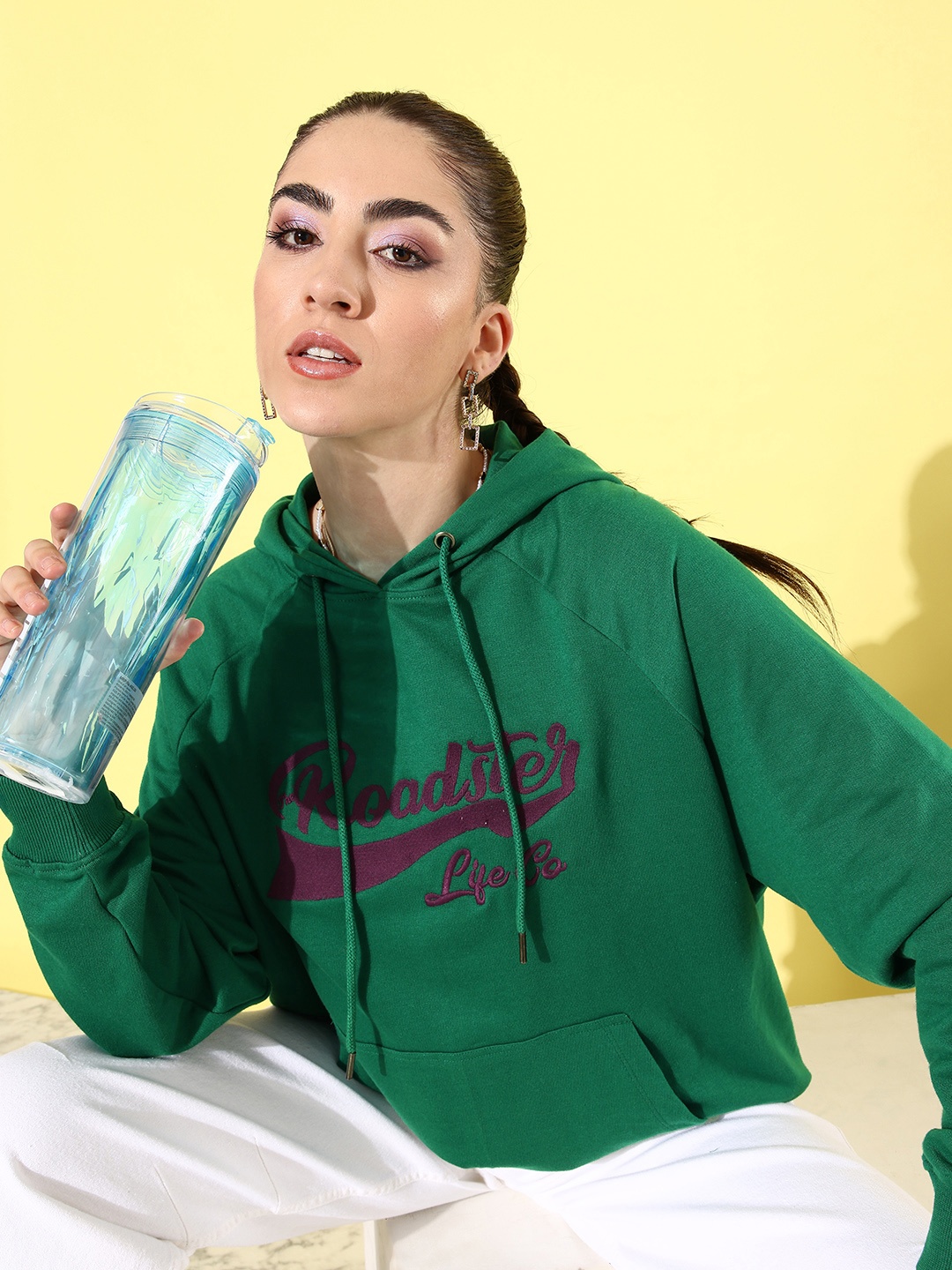 

The Roadster Life Co. Hello Monsoon-Anti Fits/ Oversized Printed Hooded Sweatshirt, Green