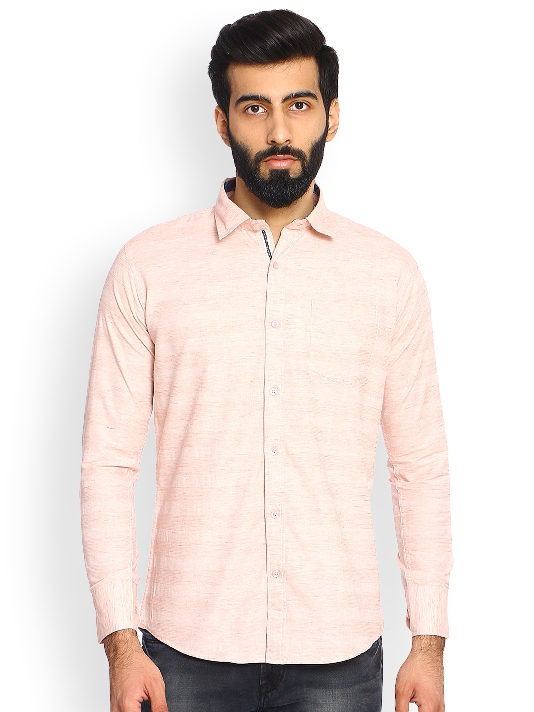 

Duke Men Peach-Coloured Slim Fit Striped Casual Shirt