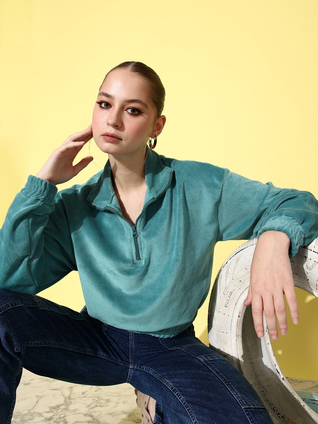 

The Roadster Life Co. Solid December-Frosty Winters-Velvet Vixen Sweatshirt, Blue