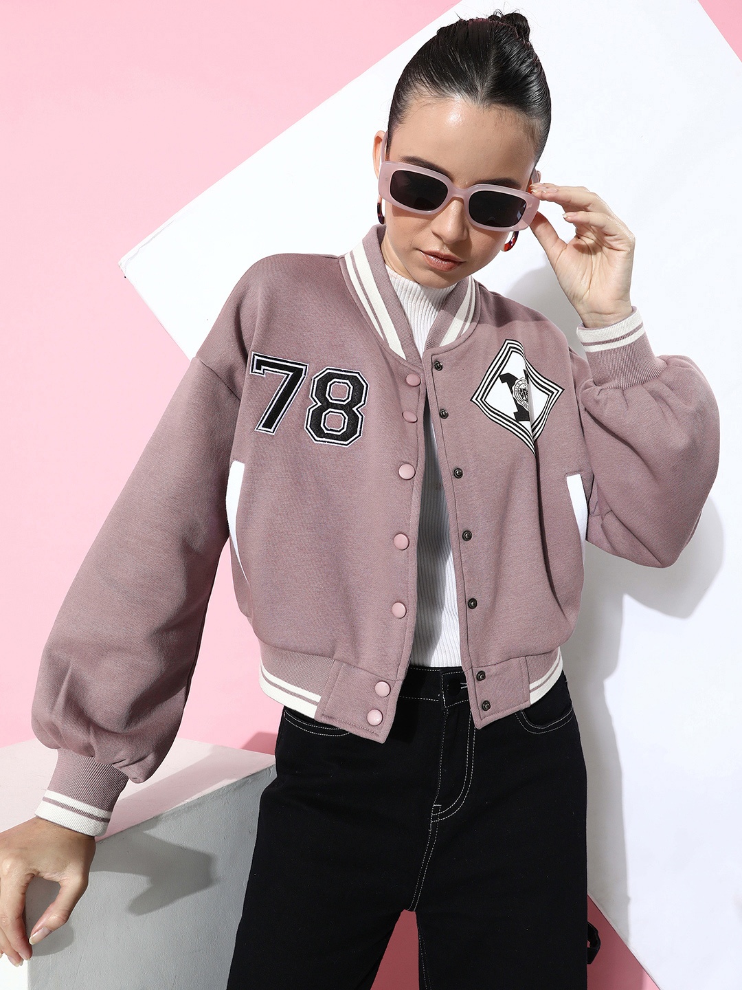 

The Roadster Life Co. Typography Varsity Jacket, Mauve