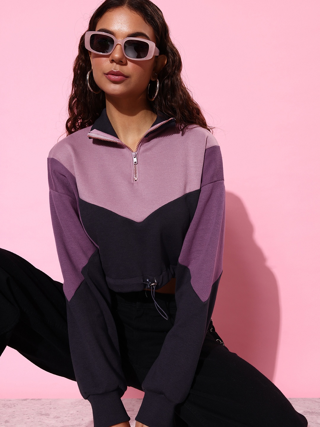 

The Roadster Life Co. Colourblocked Crop Sweatshirt, Purple