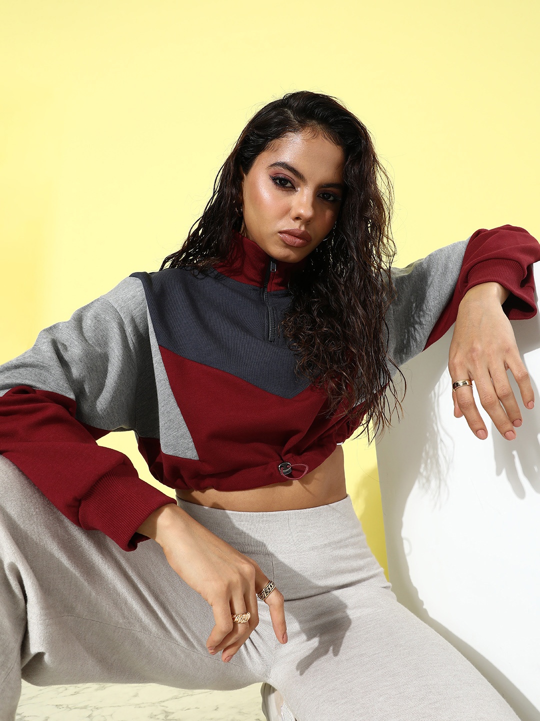 

The Roadster Life Co. Colourblocked Crop Sweatshirt, Maroon