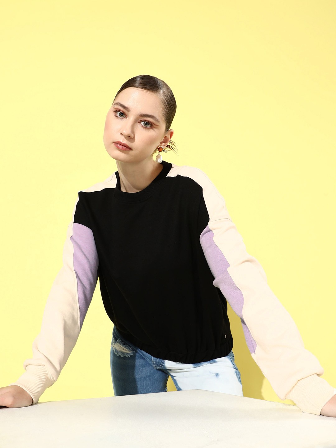 

The Roadster Life Co. Colourblocked Frosty Winters DIY Sweatshirt, Black
