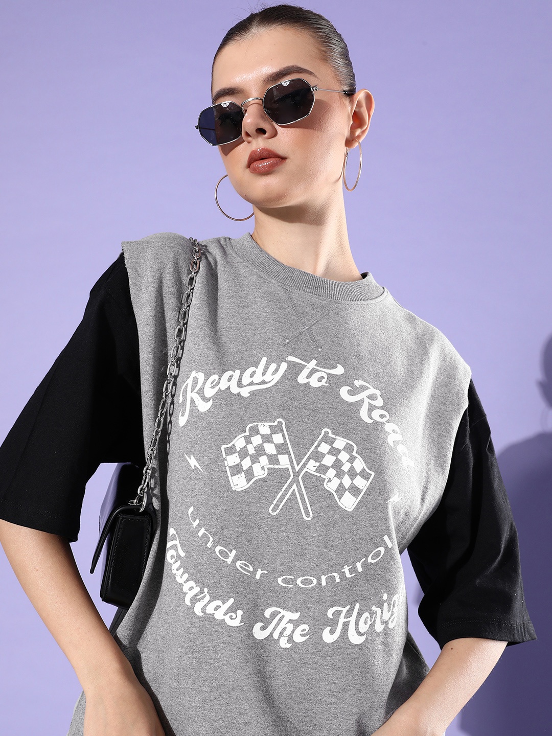 

The Roadster Life Co. Graphic Printed Sleeveless Sweatshirt, Grey melange