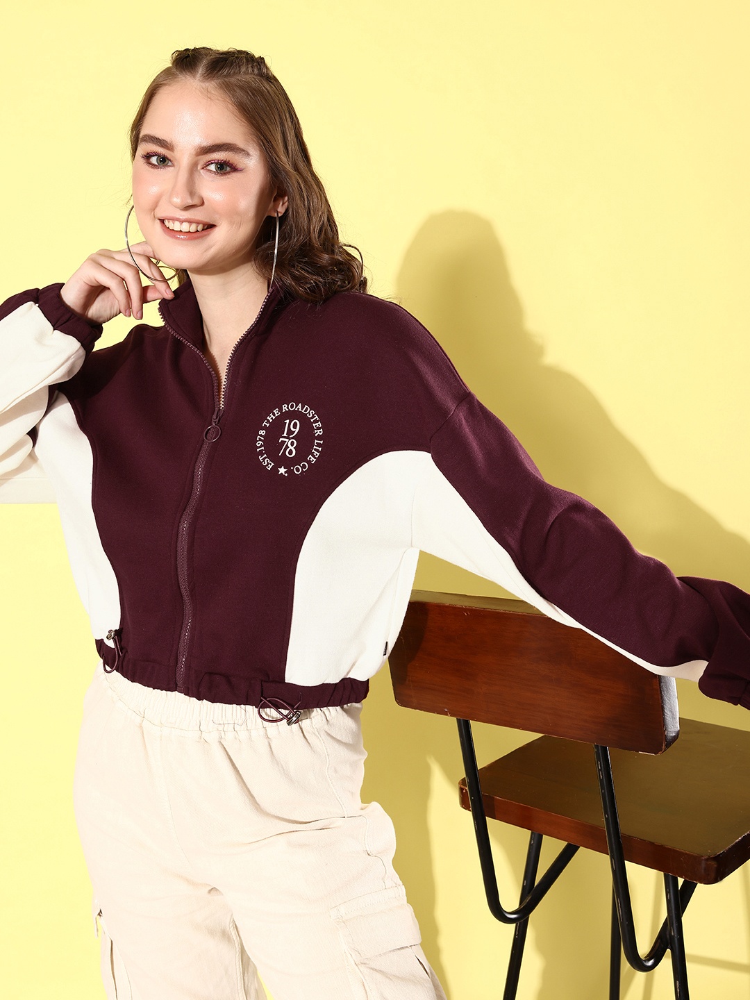 

The Roadster Life Co. Front-Open Colourblocked Sweatshirt, Maroon