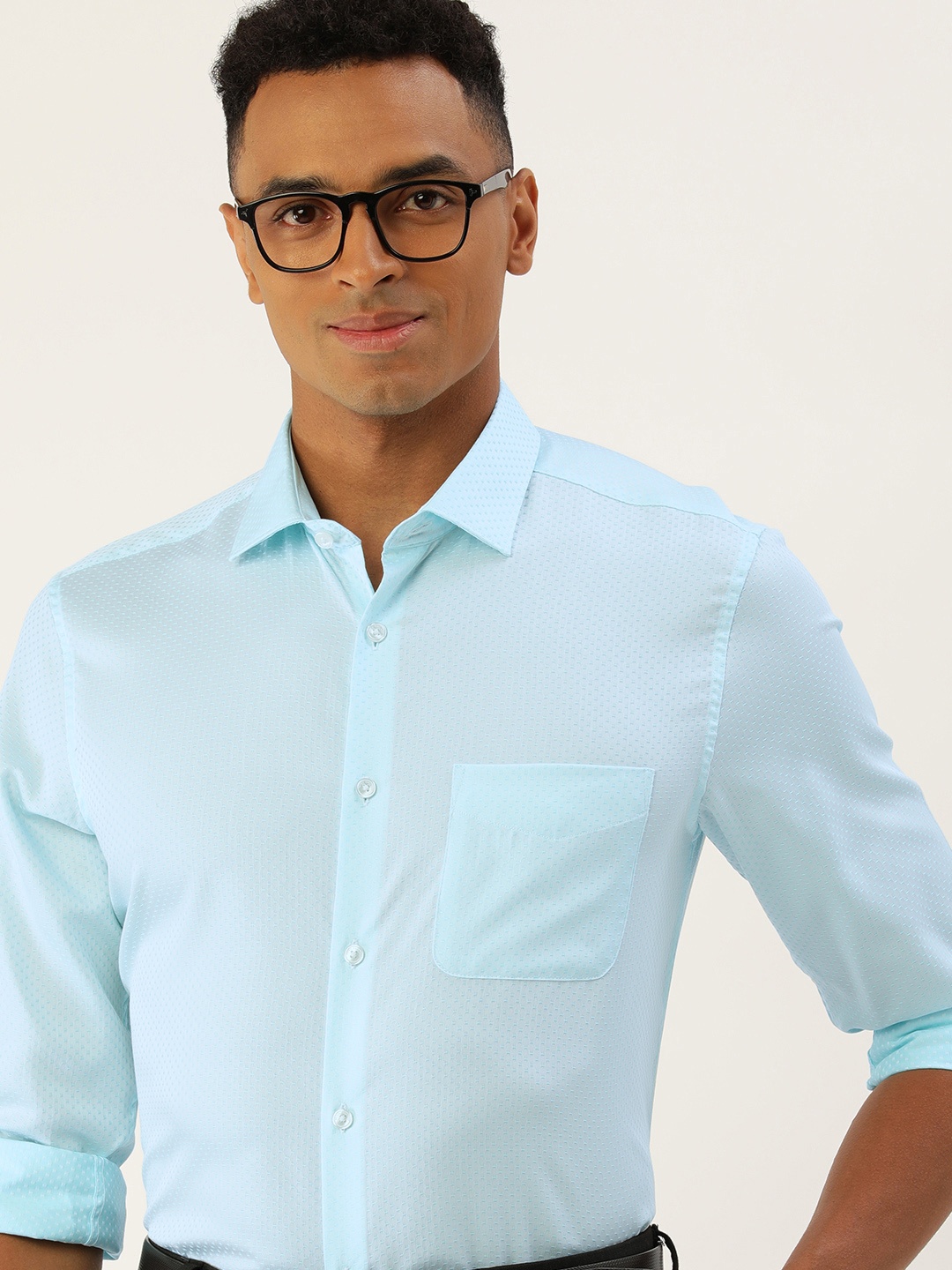 

Peter England Self Design Pure Cotton Formal Shirt, Blue