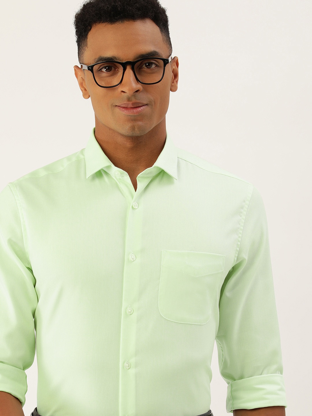 

Peter England Self-Design Pure Cotton Formal Shirt, Green