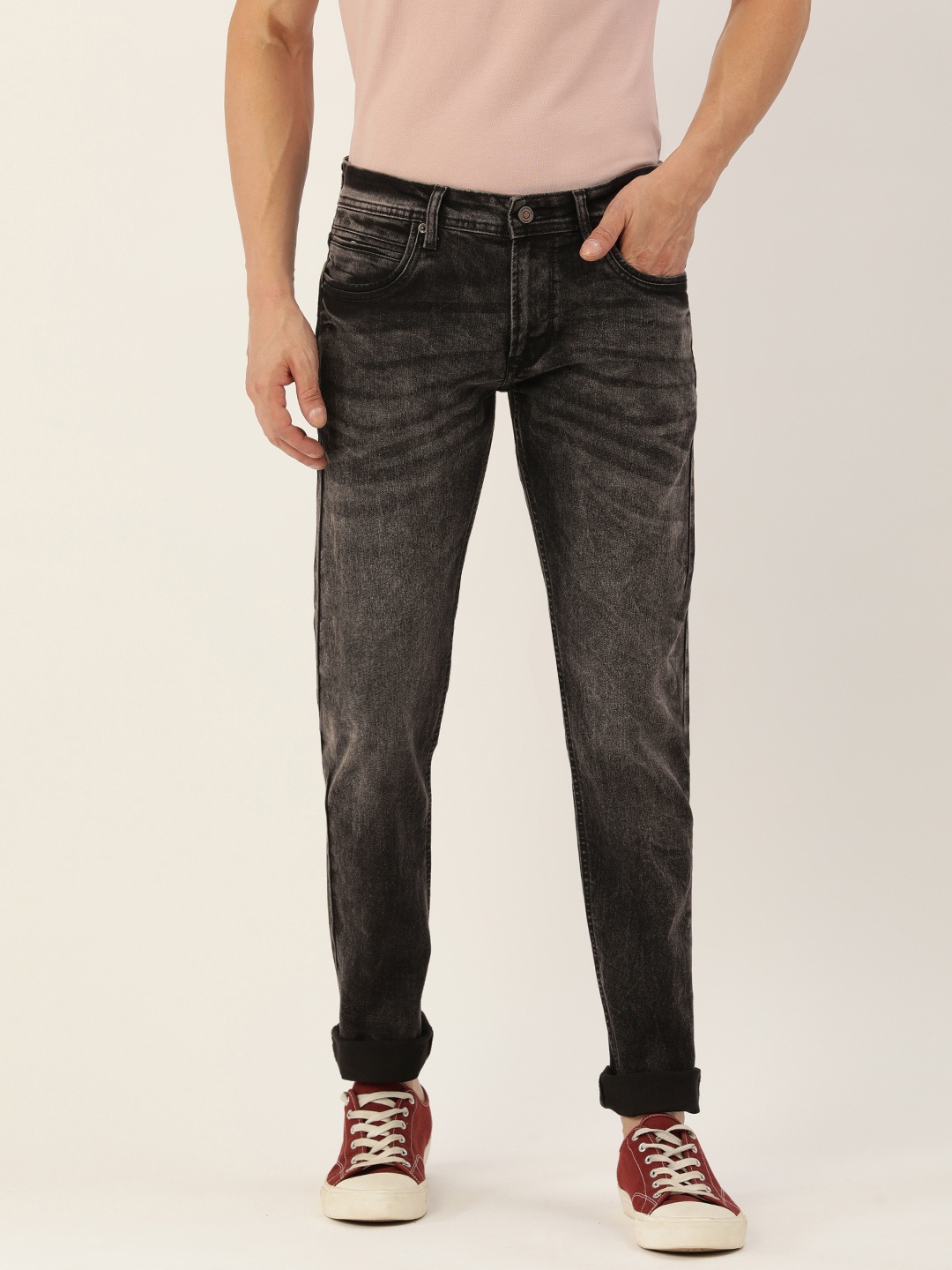 

Peter England Casuals Men Slim Fit Low-Rise Light Fade Stretchable Jeans, Charcoal