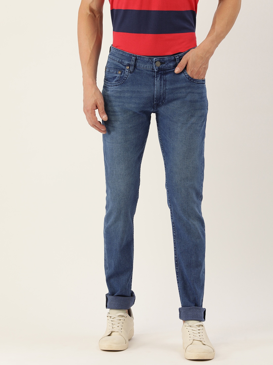 

Peter England Casuals Men Skinny Fit High-Rise Stretchable Jeans, Navy blue