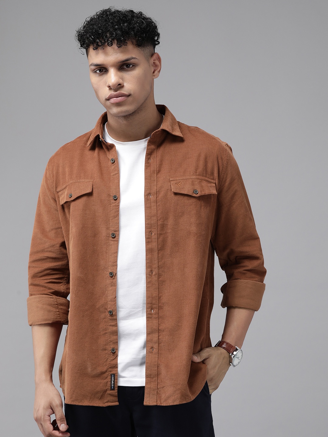 

Blackberrys Pure Cotton India Slim Fit Corduroy Casual Shirt, Rust