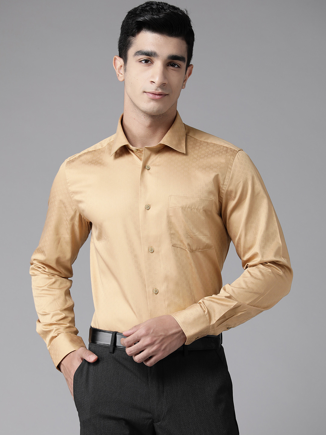

Blackberrys Solid Slim Fit Opaque Pure Cotton Formal Shirt, Beige
