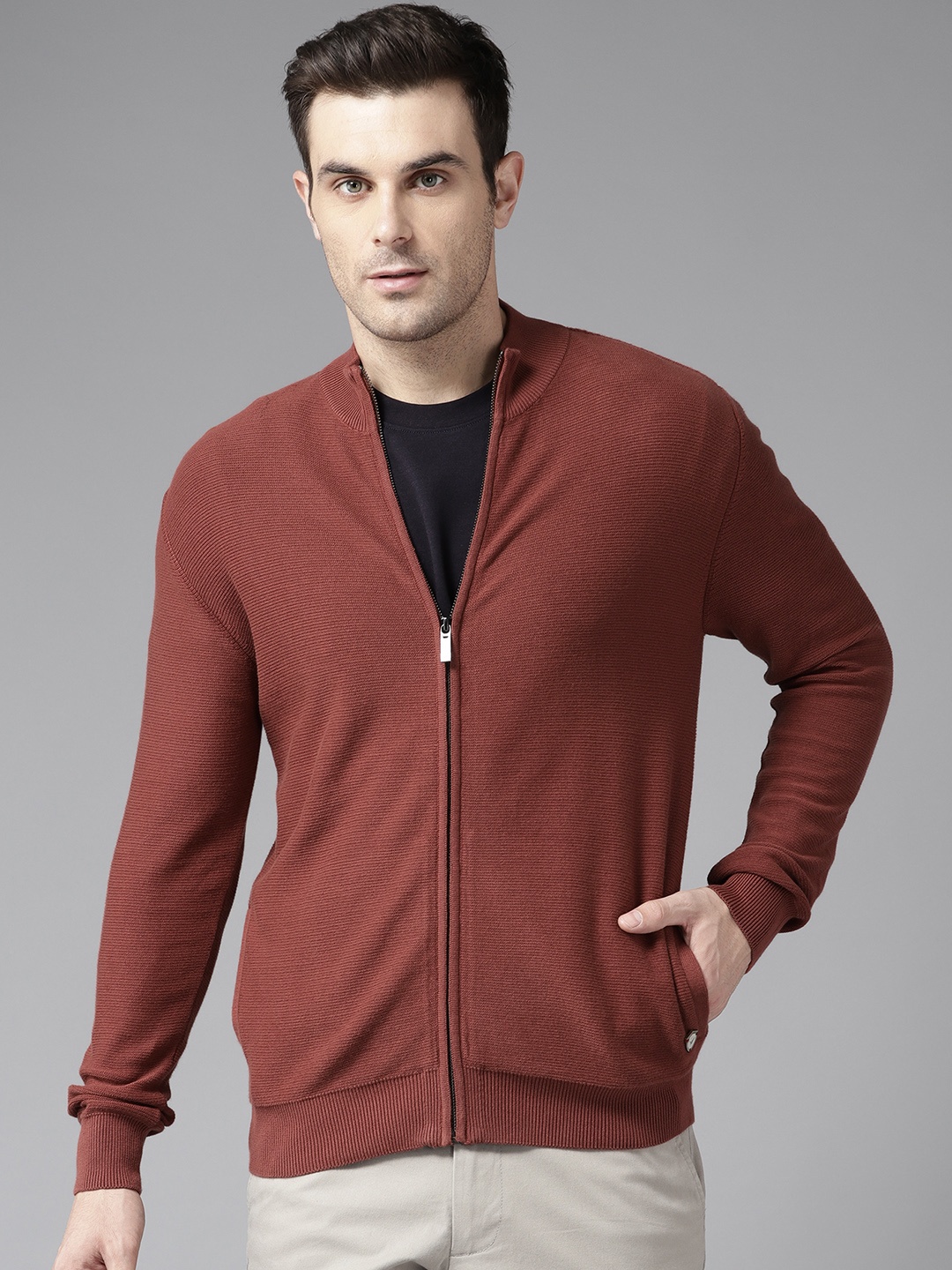 

Blackberrys Front Open Cotton Sweaters, Rust