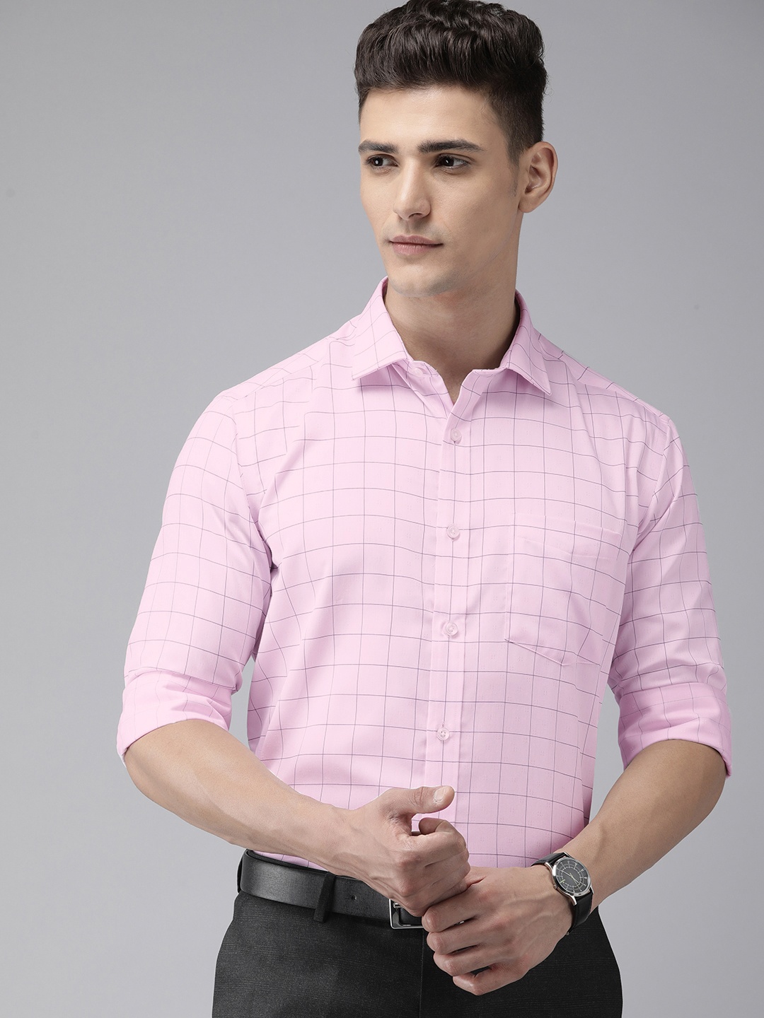 

Park Avenue Pure Cotton Checked Formal Shirt, Pink