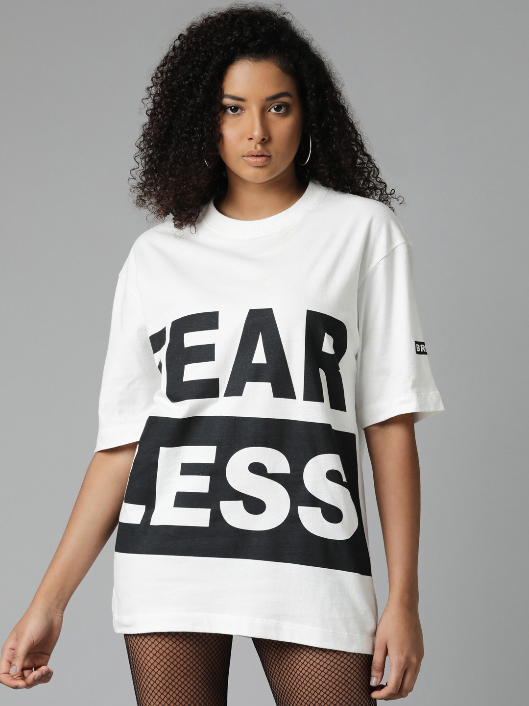 

Breakbounce White Typography Printed Cotton Oversized Fit T-shirt