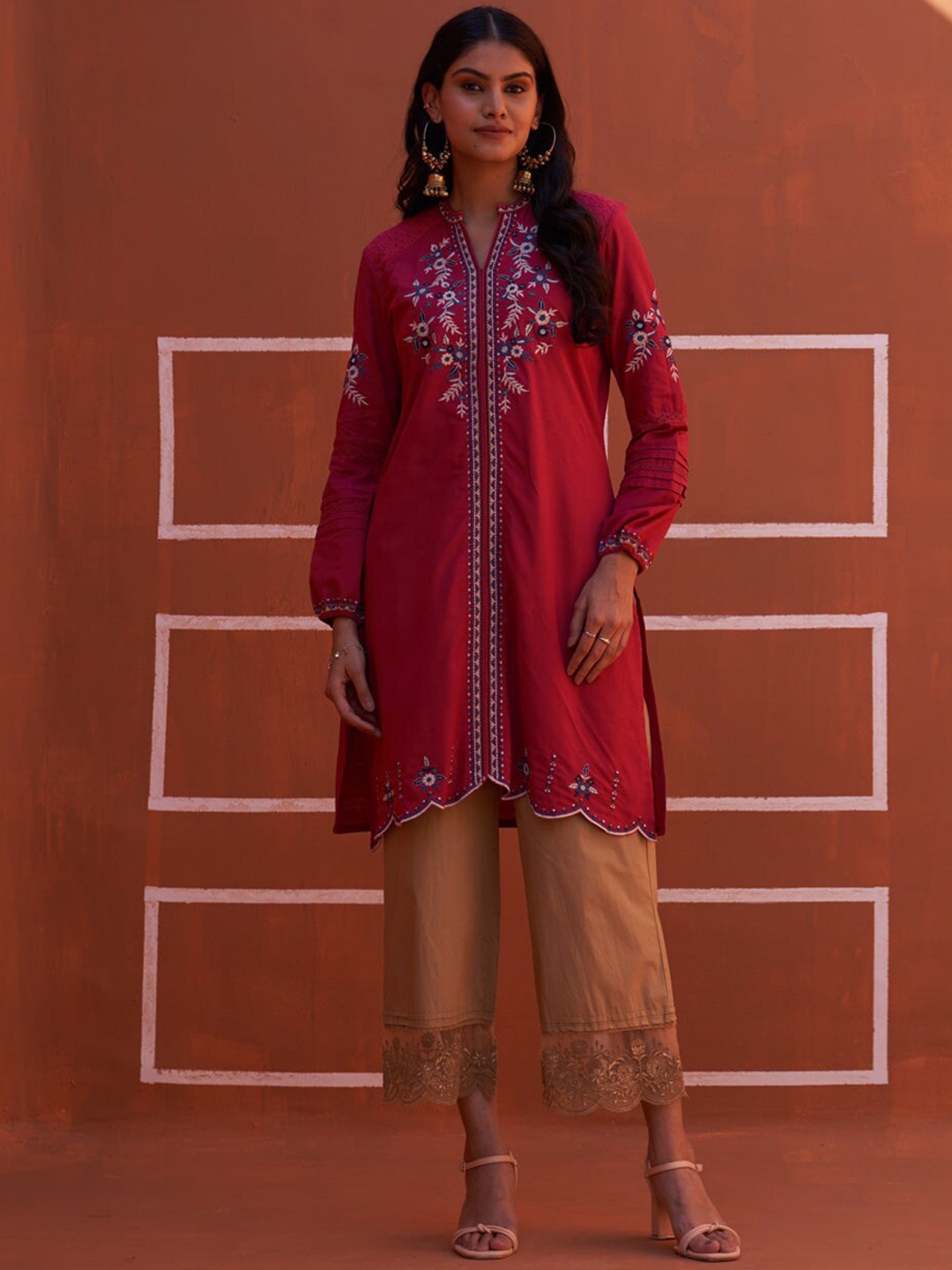 

Lakshita Floral Embroidered A-Line Kurta, Red