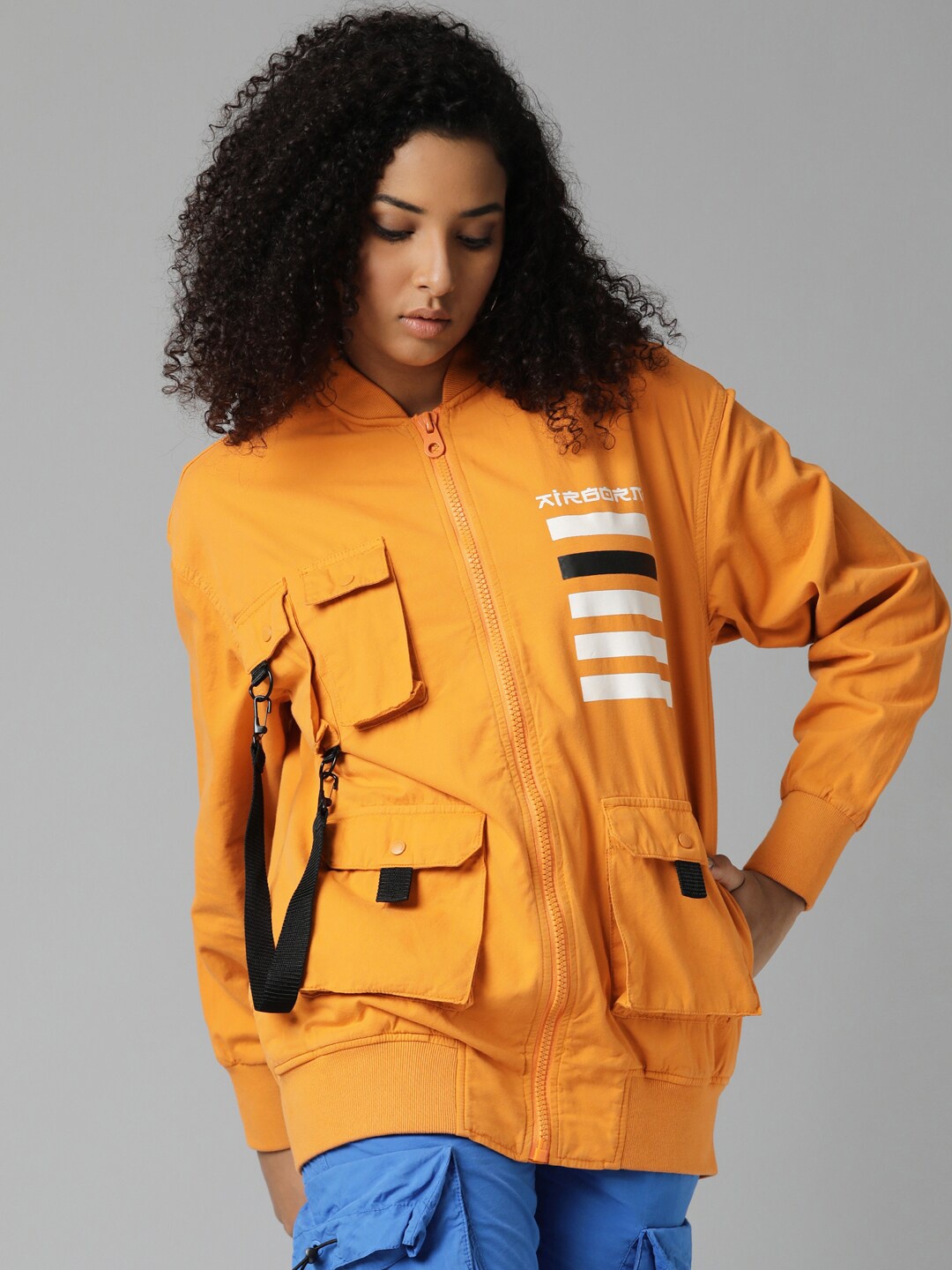 

Breakbounce Orange & White Striped Cotton Tailored Jacket