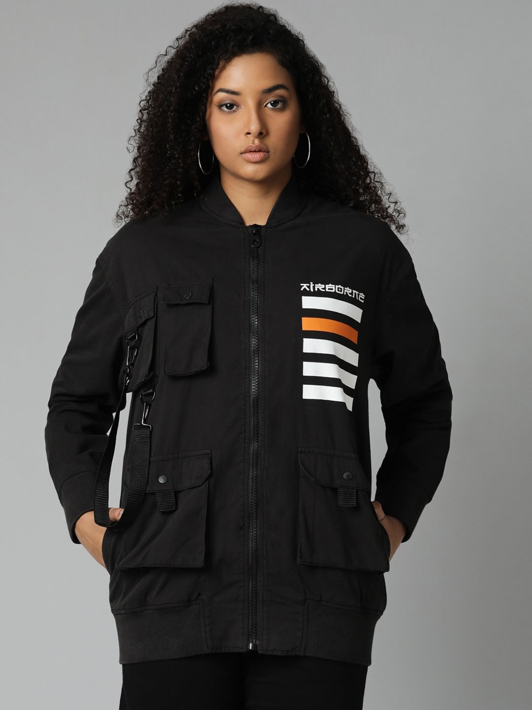 

Breakbounce Black & White Striped Cotton Tailored Jacket