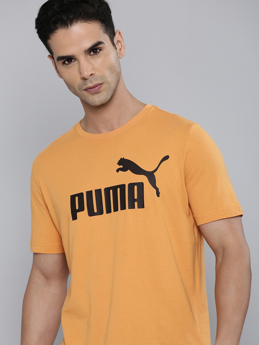 

Puma ESS Brand Logo Printed Pure Cotton T-shirt, Yellow