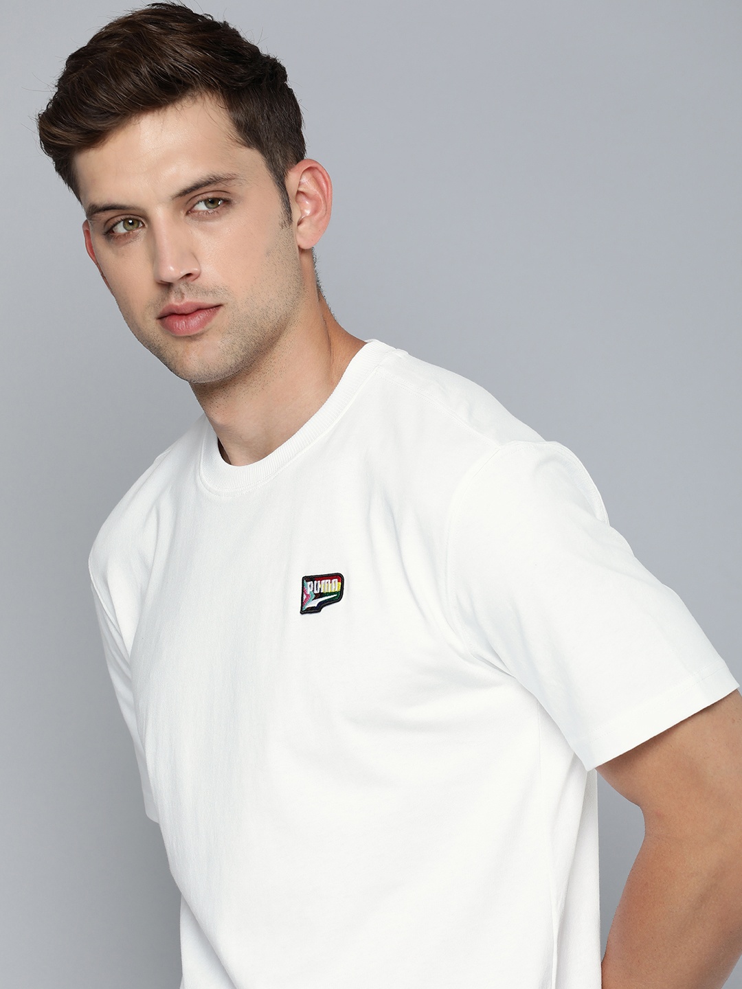 

Puma Downtown Pride Drop-Shoulder Sleeves Relaxed Fit Pure Cotton Unisex T-shirt, White