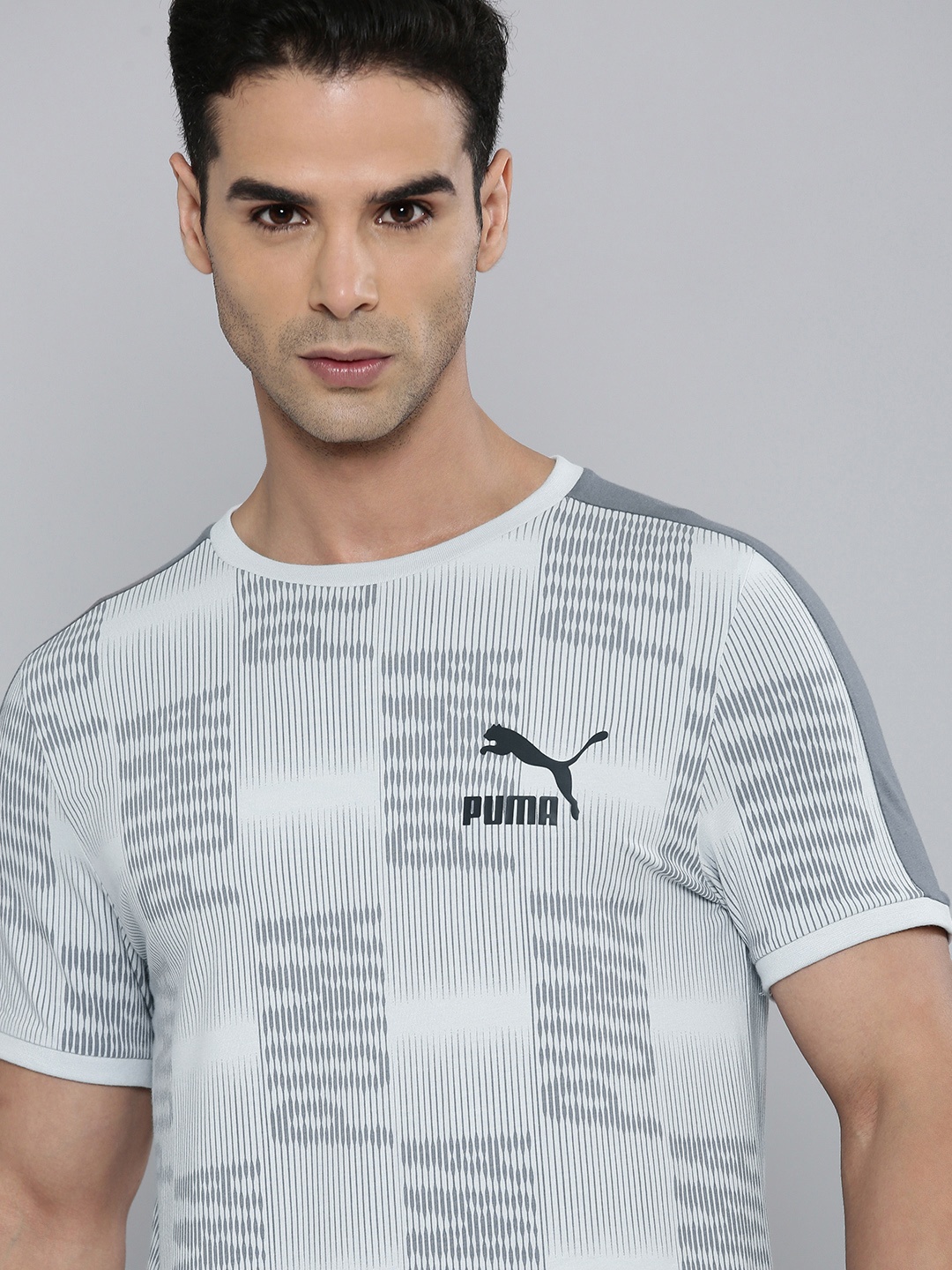 

Puma Brand Logo All Over Print Knitted T7 Slim Fit Outdoor Sports T-Shirt, Blue