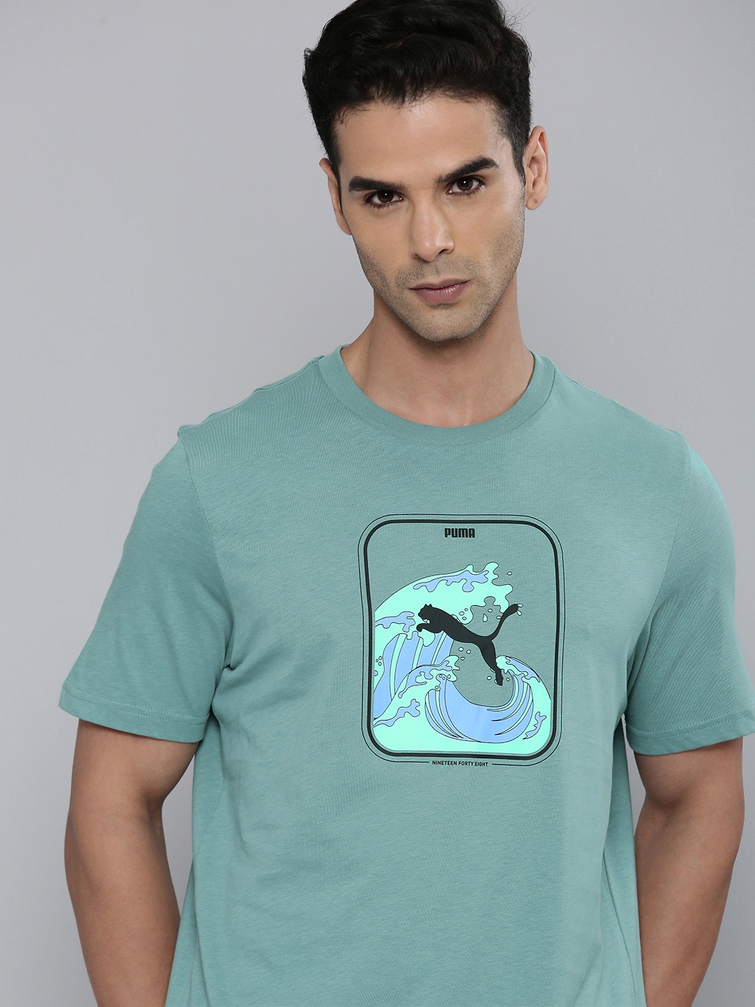 

Puma GRAPHICS Wave Brand Logo Printed Regular fit Pure Cotton T-shirt, Teal