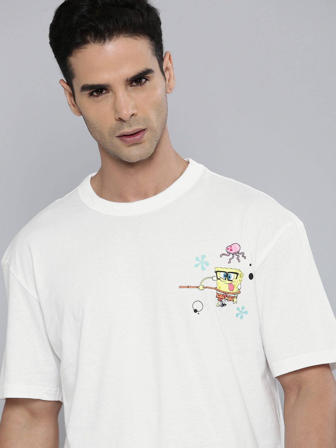 

Puma X Spongebob Graphic Humour & Comic Print Knitted Relaxed Fit Outdoor Sports T-Shirt, White