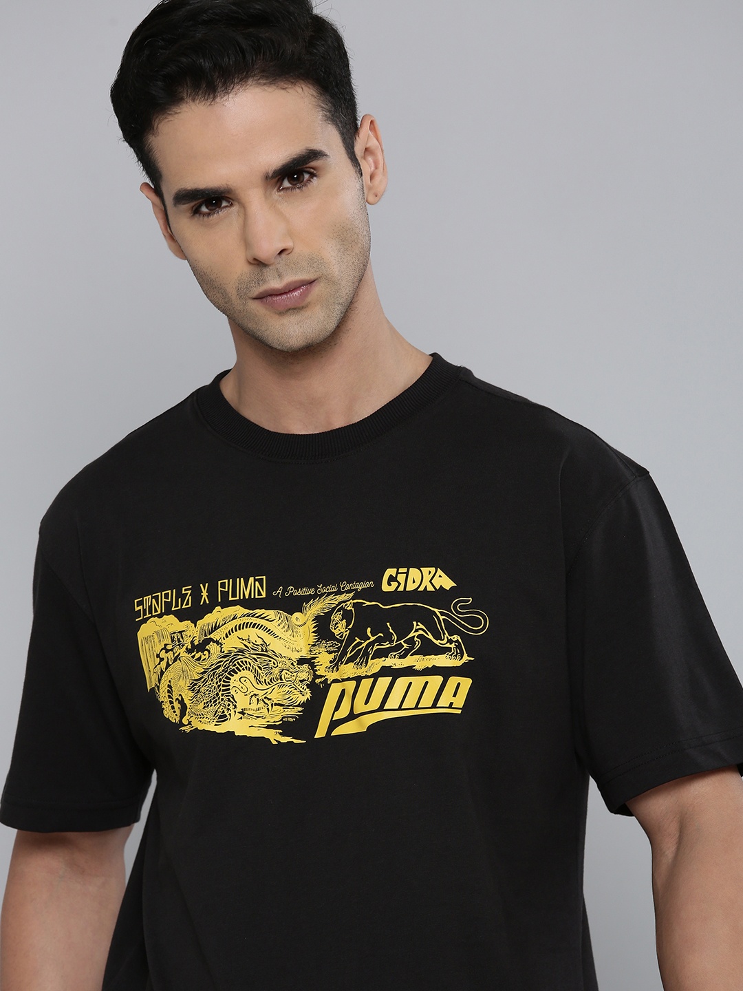 

Puma X Staple Brand Logo Printed Drop-Shoulder Sleeves Pure Cotton Relaxed Fit T-shirt, Black