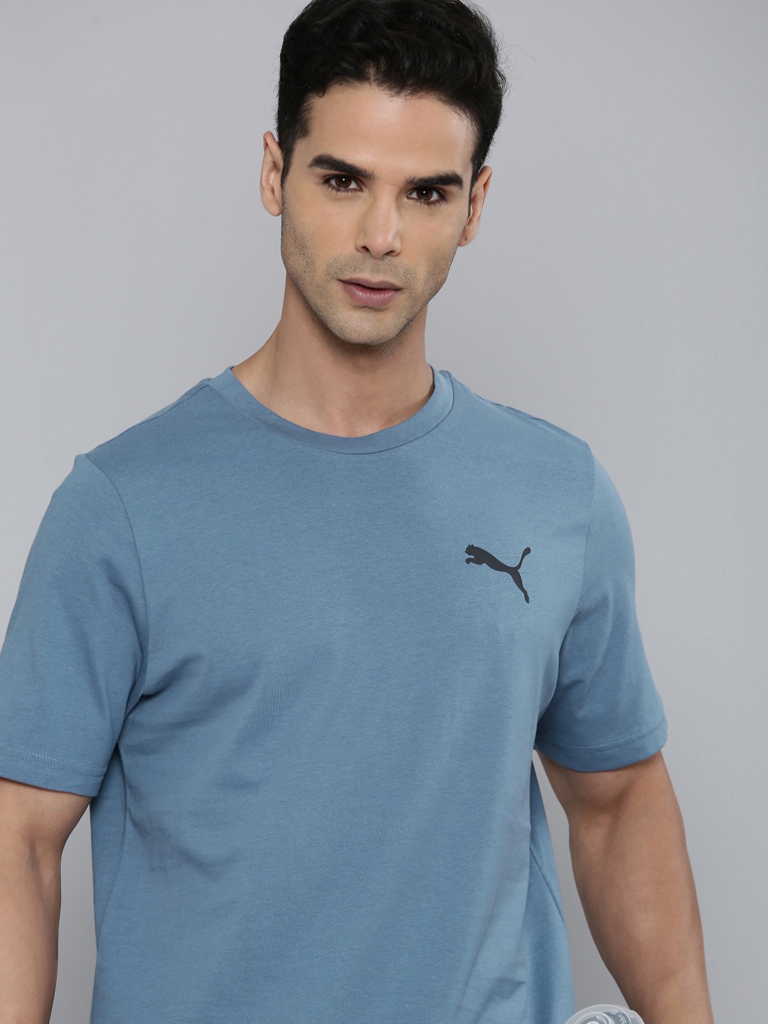 

Puma Solid Essential Better Knitted Pure Cotton T-Shirt With Minimal Brand Logo Back Print, Blue