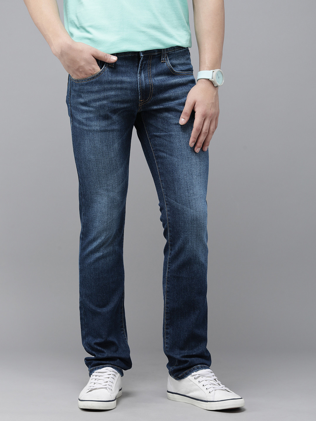 

Pepe Jeans Men Slim Fit Low Rise Heavy Fade Stretchable Jeans, Blue