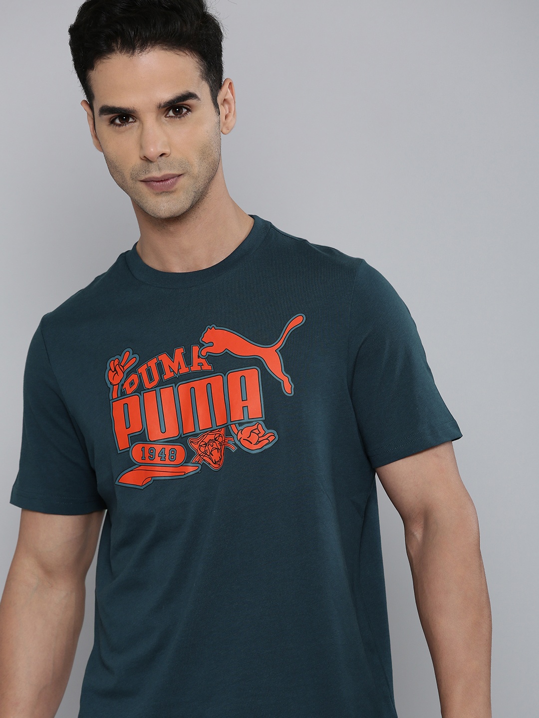 

Puma Men Pure Cotton Graphics Icon Printed Regular fit Outdoor T-shirt, Navy blue